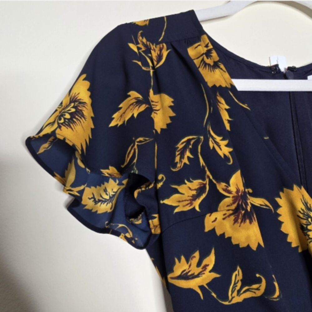 J Crew Floral Dress Cap Sleeve Navy Yellow Womens Size 0 Chic Bloomcore Feminine - Picture 5 of 15